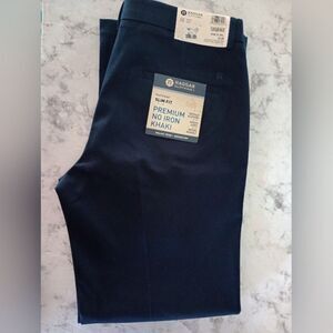 NWT Haggar Navy Blue Slim Fit No Iron Khaki Dress Pants Size 32x29